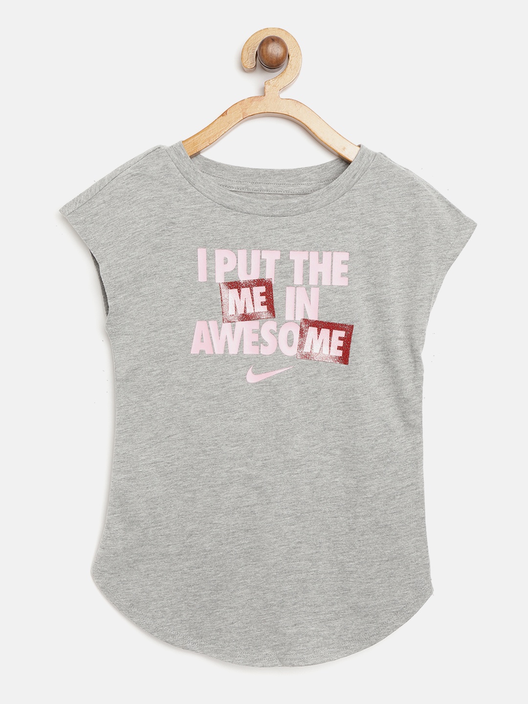 

Nike Girls Grey Melange Printed Me In Awesome Core Sports T-shirt