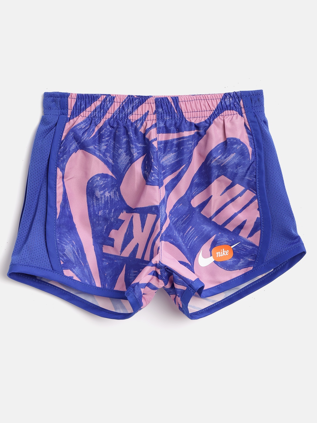 

Nike Girls Blue & Pink Brand Logo Print Mark Mash Running Shorts