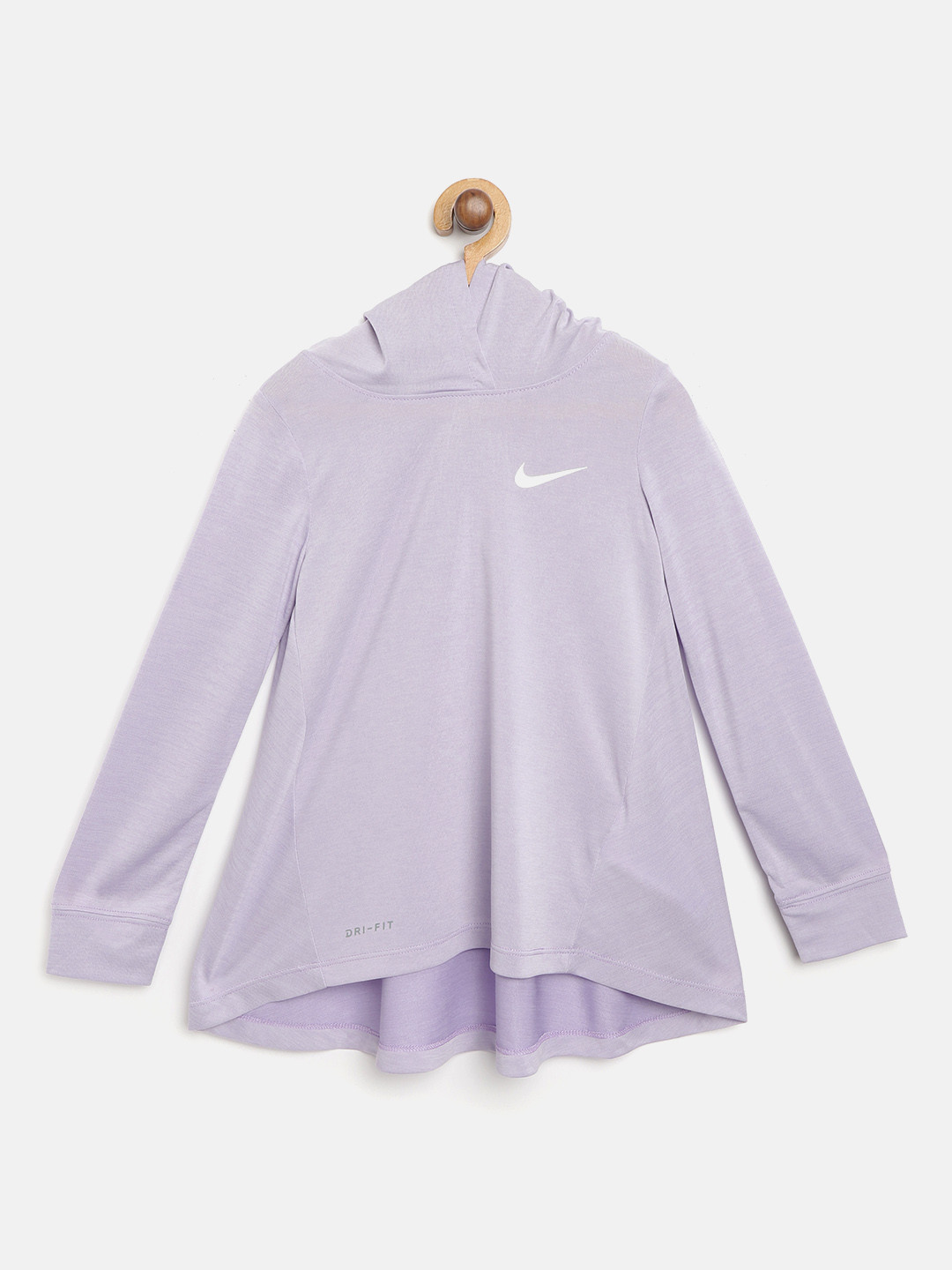 

Nike Girls Lavender Solid Future Femme Ruffel PO Hooded T-Shirt