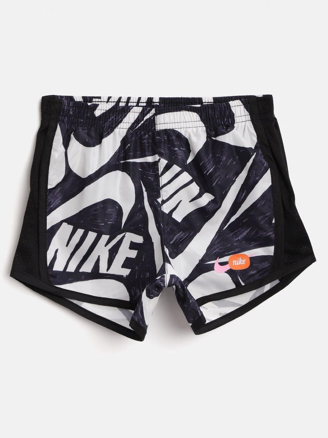 

Nike Girls Black & White Brand Logo Print Mark Mash Running Shorts