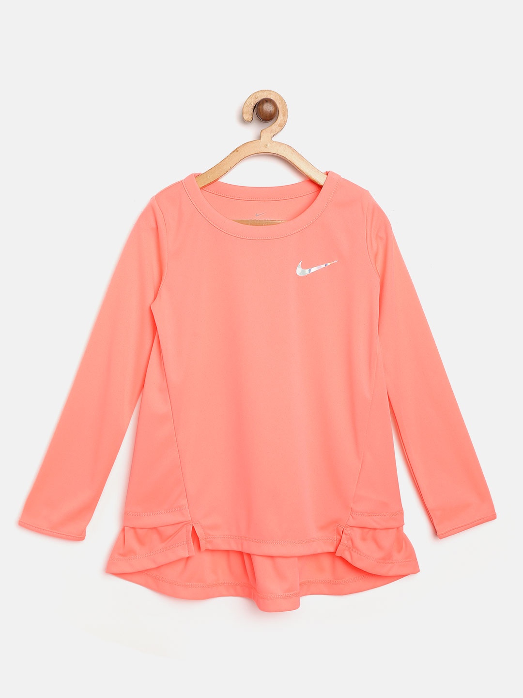 

Nike Girls Coral Orange Solid Dri Fit Peplum Tunic Sports Top
