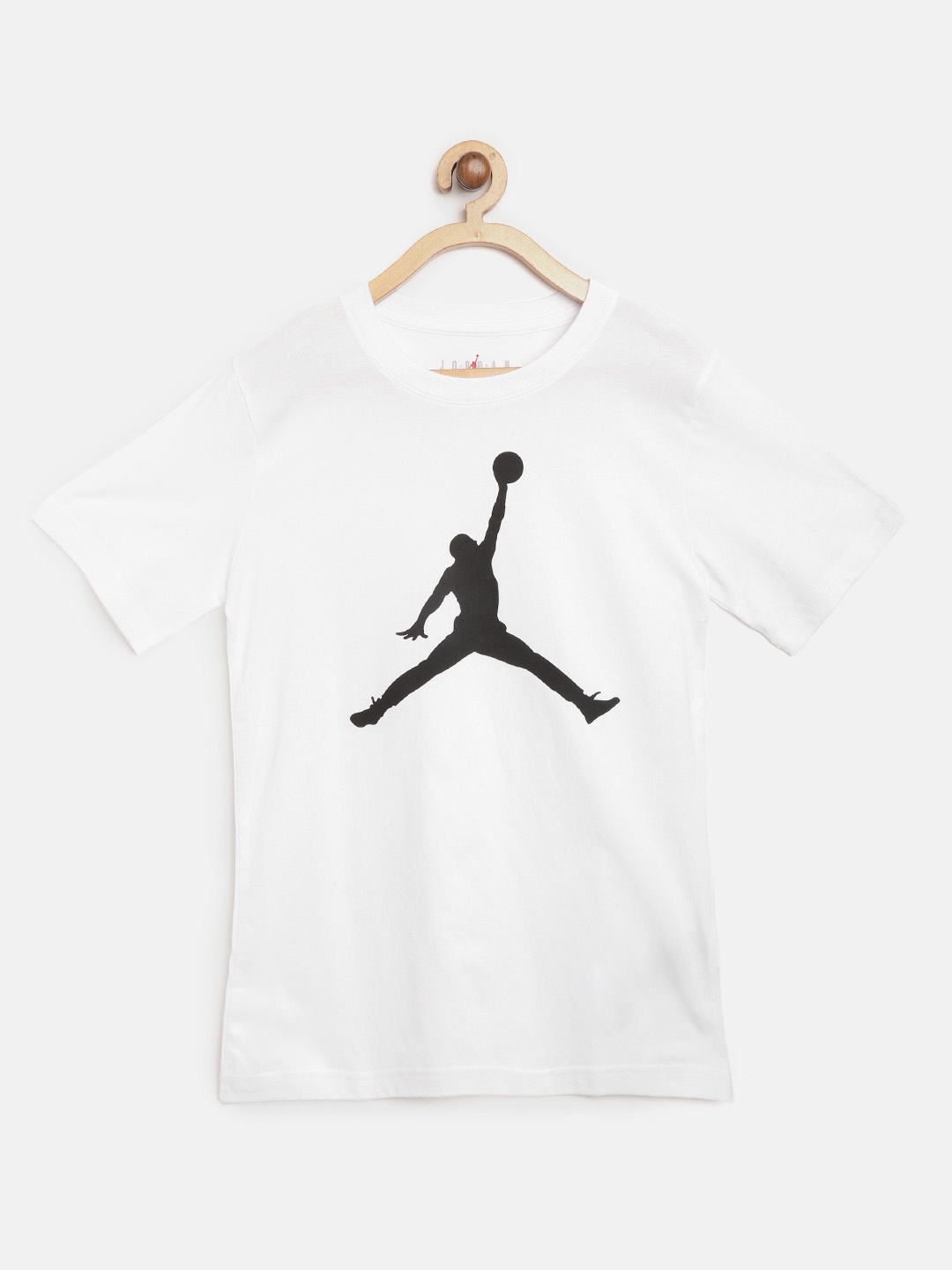 

Jordan Boys White Black Jumpman Brand Logo Print Round Neck Basketball Pure Cotton T-shirt