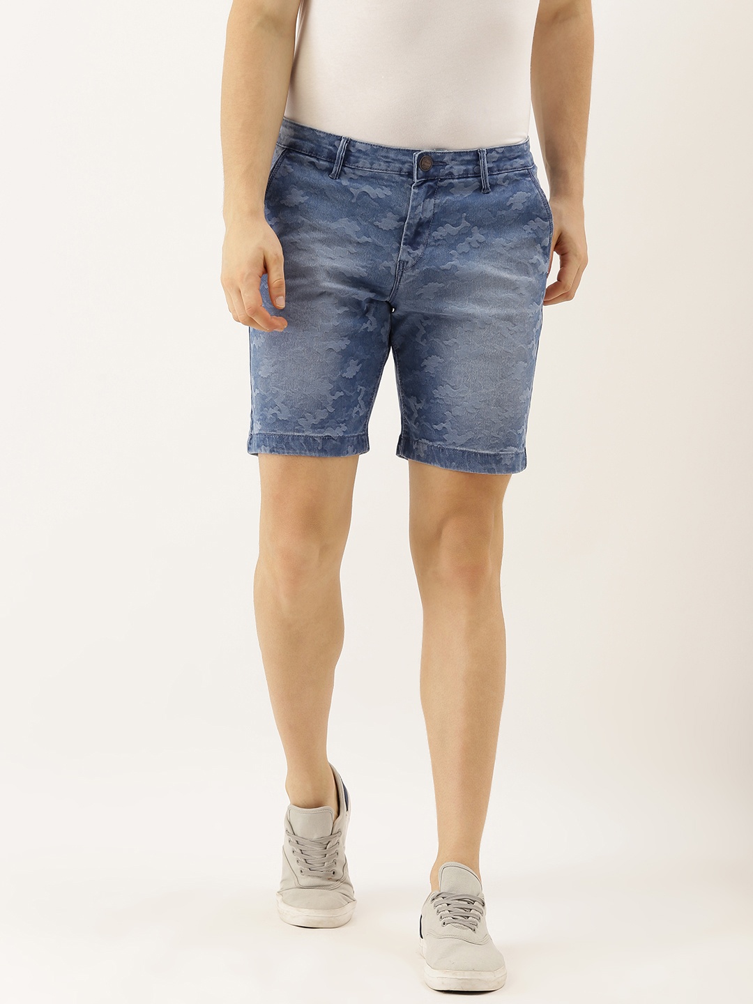

American Crew Men Blue Washed Comfort Regular Fit Denim Shorts