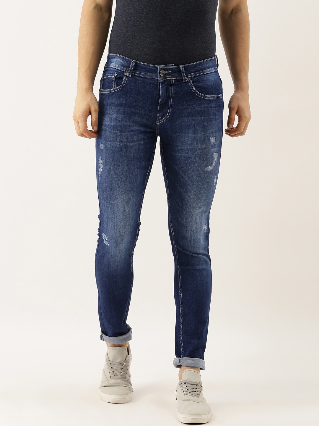 

American Crew Men Blue Slim Fit Mid-Rise Low Distress Stretchable Jeans
