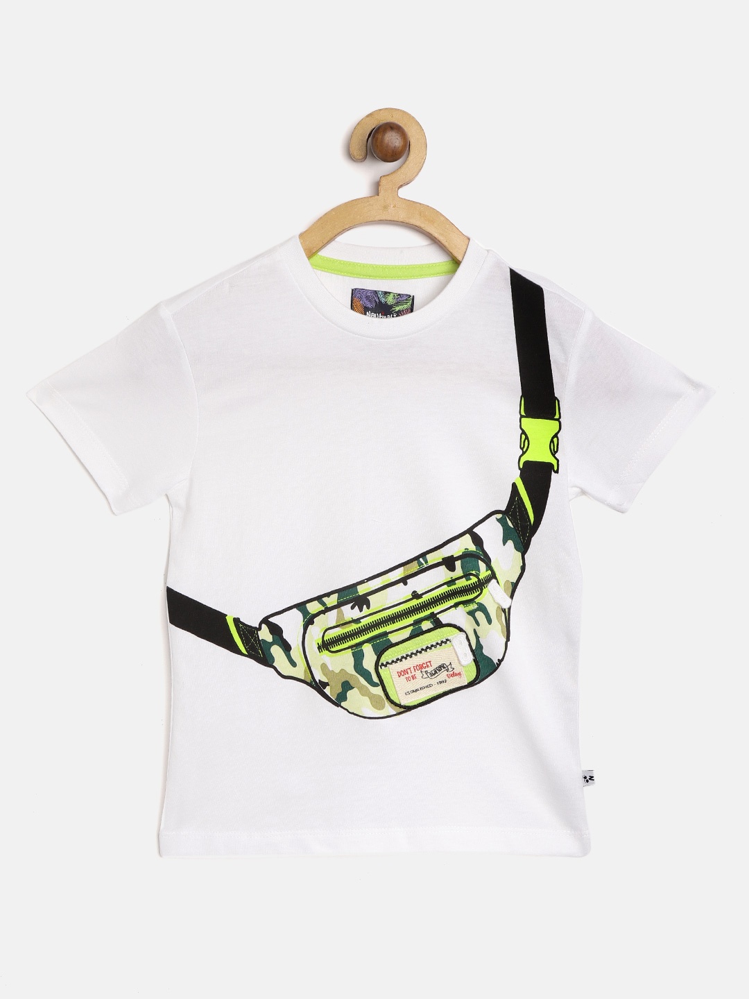 

Nauti Nati Boys White & Green Fanny Pack Print Round Neck T-shirt