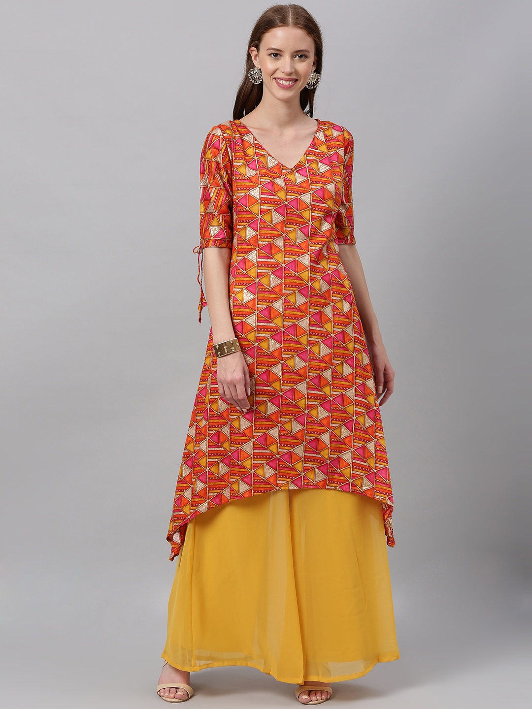 

Ethnovog Women Orange Yellow Printed Made To Measure A-Line Kurta