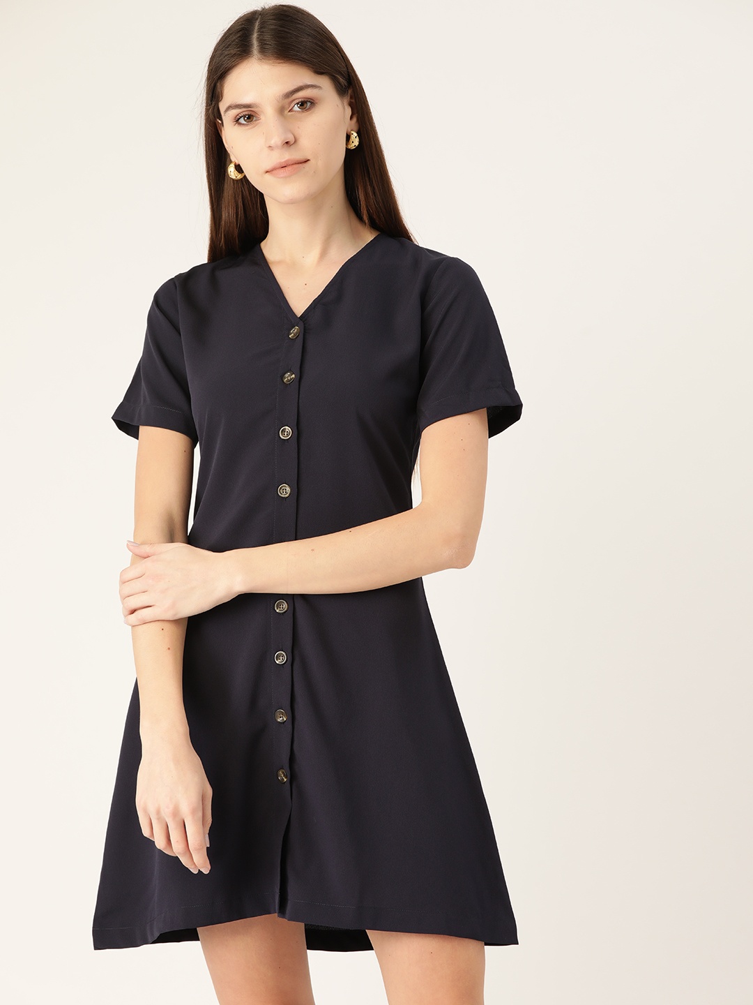 

Trend Arrest Women Navy Blue Solid A-Line Dress