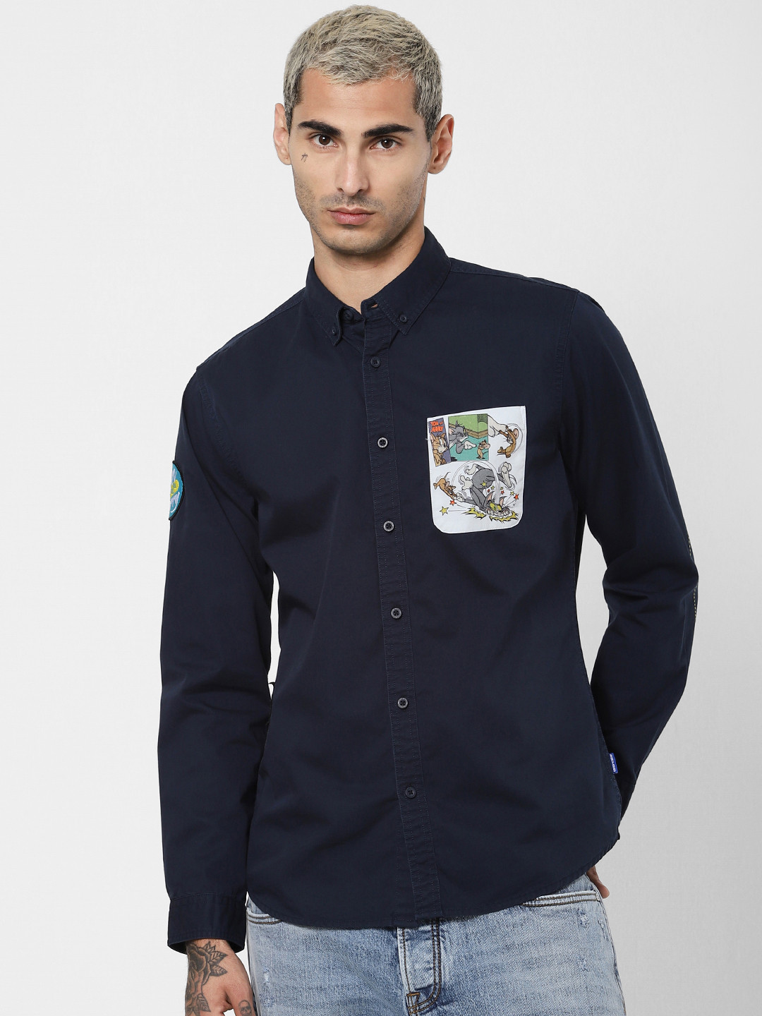 

Jack & Jones Men Navy Blue Regular Fit Printed Casual Shirt