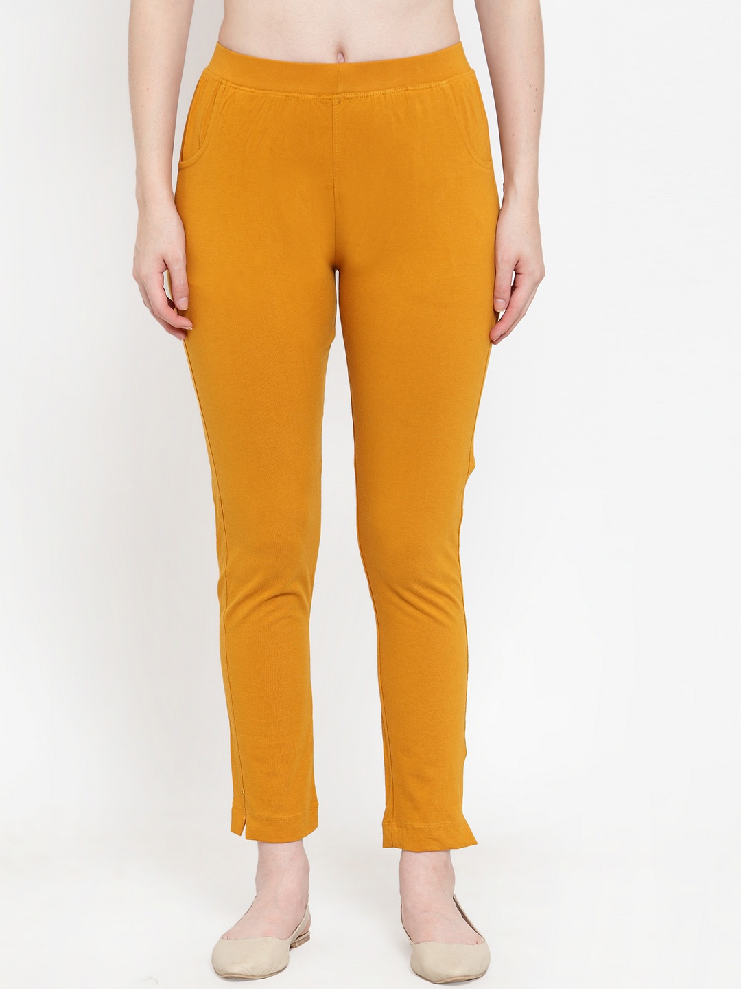 

TAG 7 Women Mustard Yellow Solid Ankle-Length Leggings