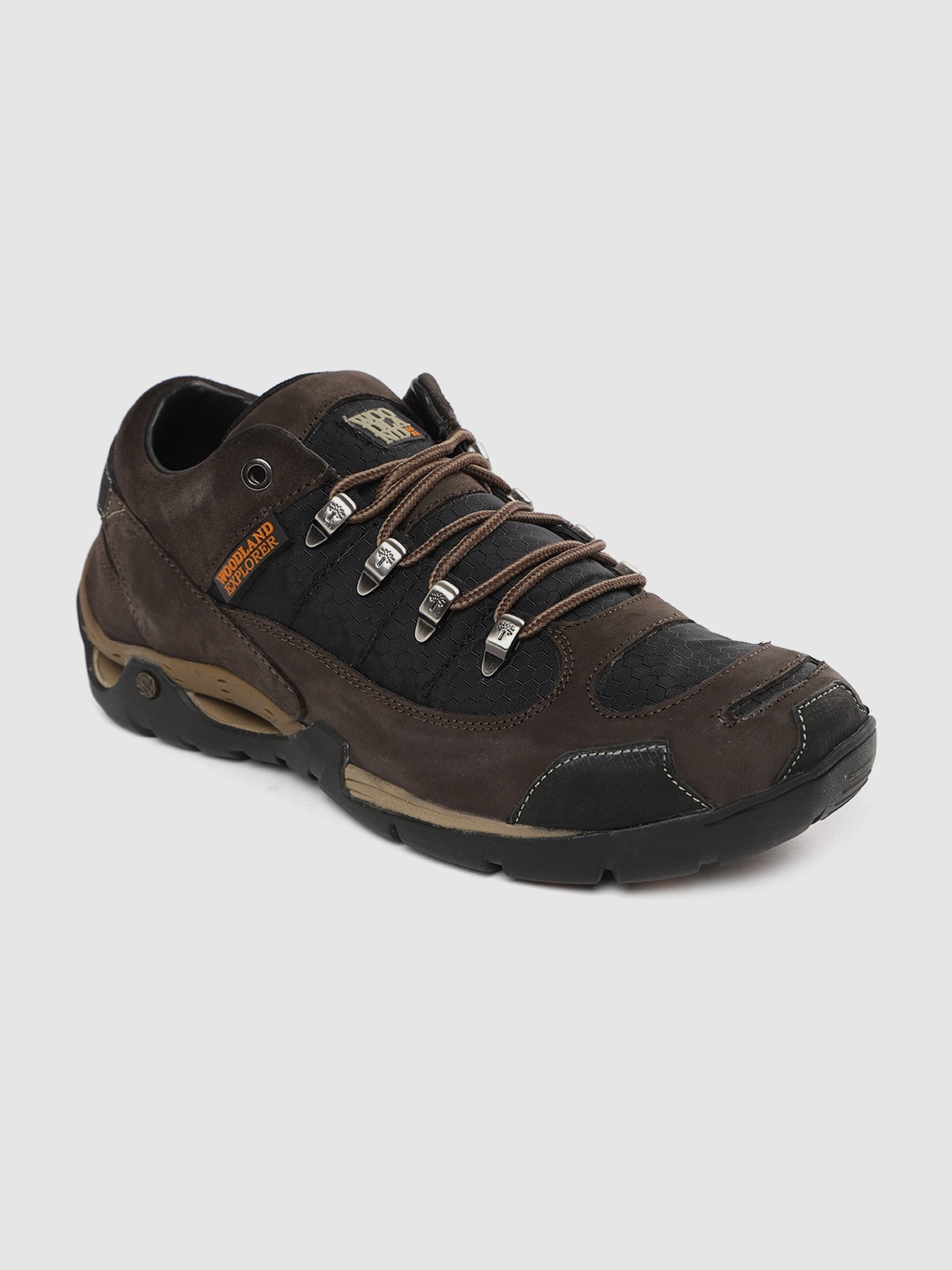 

Woodland Men Black & Coffee Brown Colorblocked Sneakers With Woven Design Detail