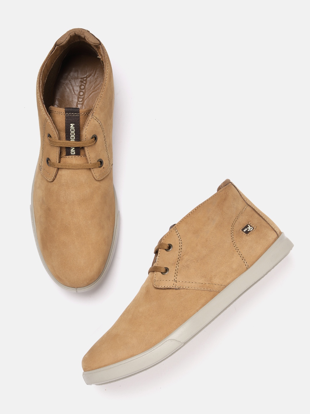 

Woodland Men Nubuck Leather Mid-Top Derbys, Camel brown