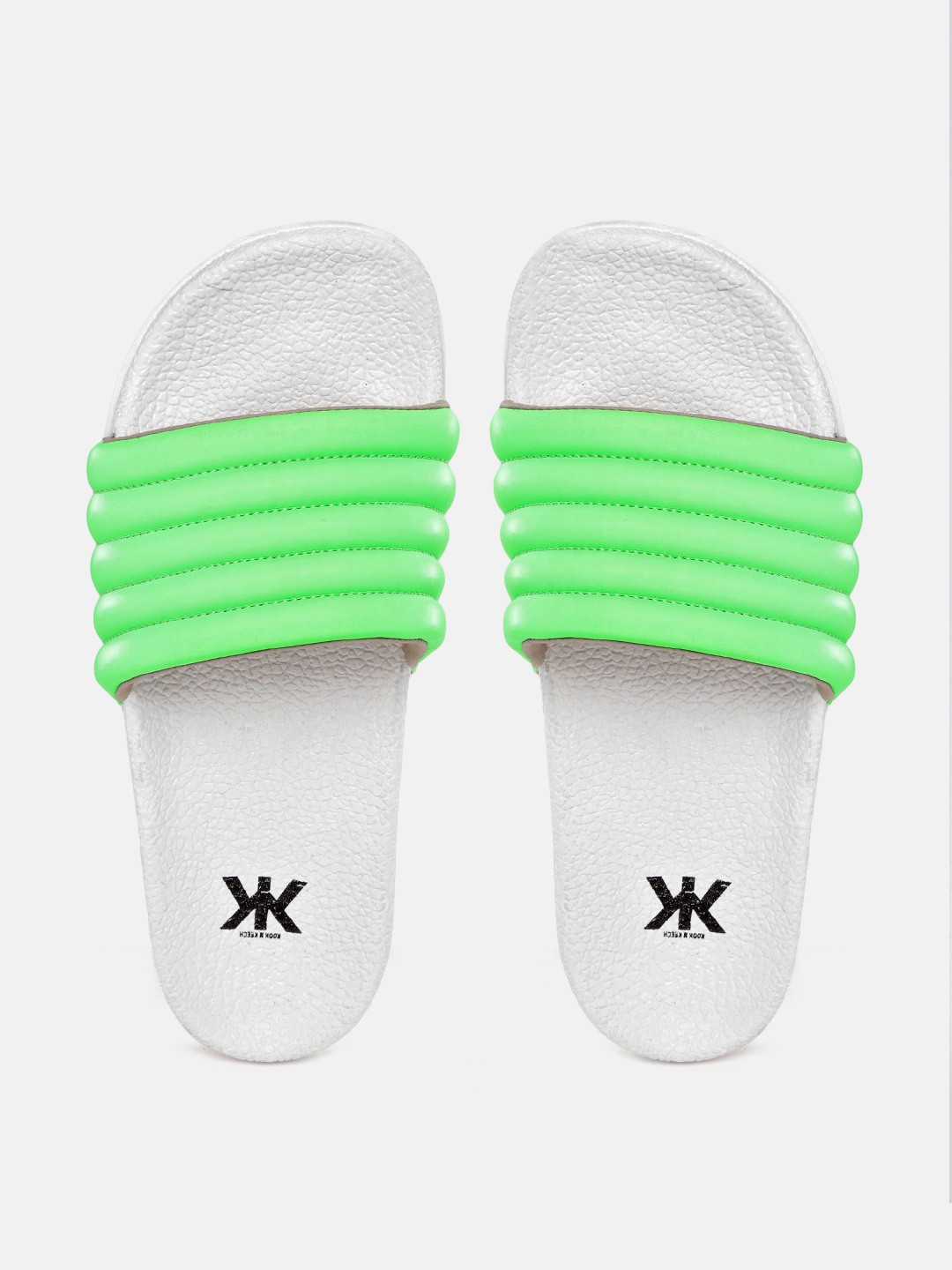 

Kook N Keech Women Green Striped Rubber Sliders