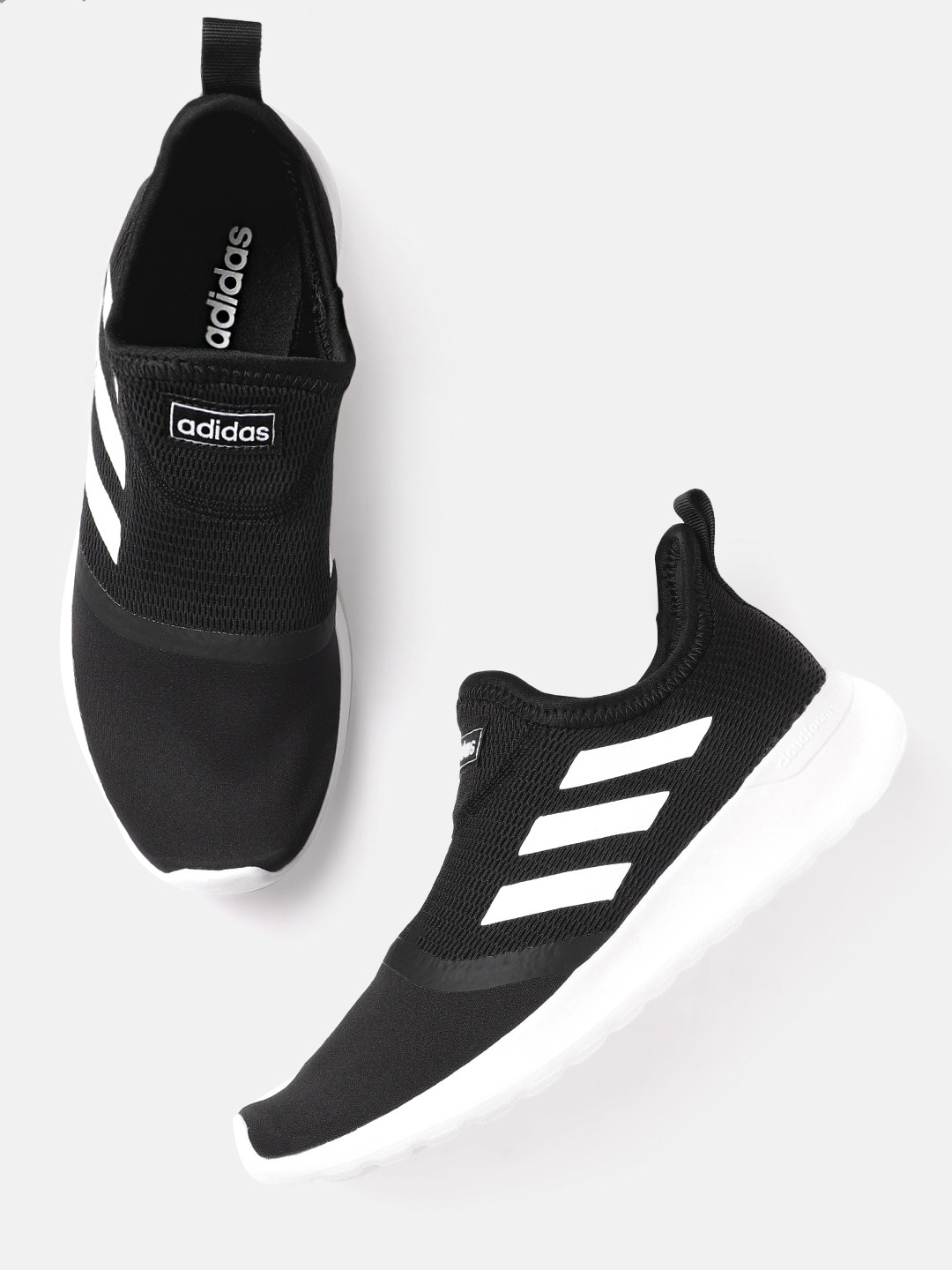 

ADIDAS Men Black & White Woven Design Lite Racer Slip-On Sneakers