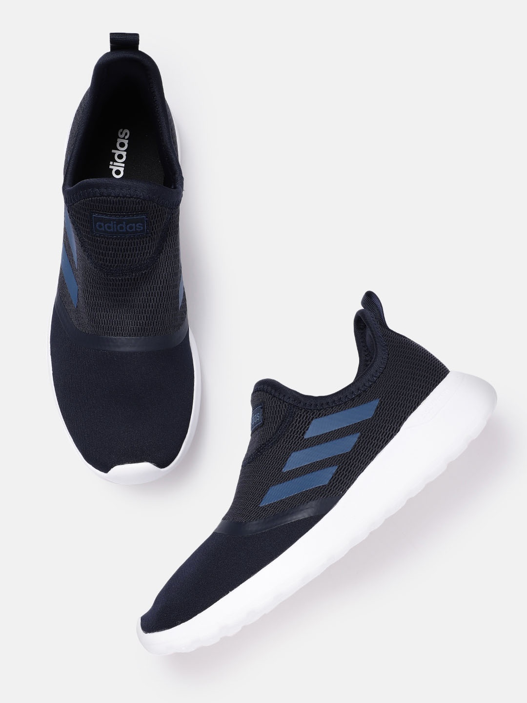 

ADIDAS Men Navy Blue Woven Design Lite Racer Slip-On Sneakers