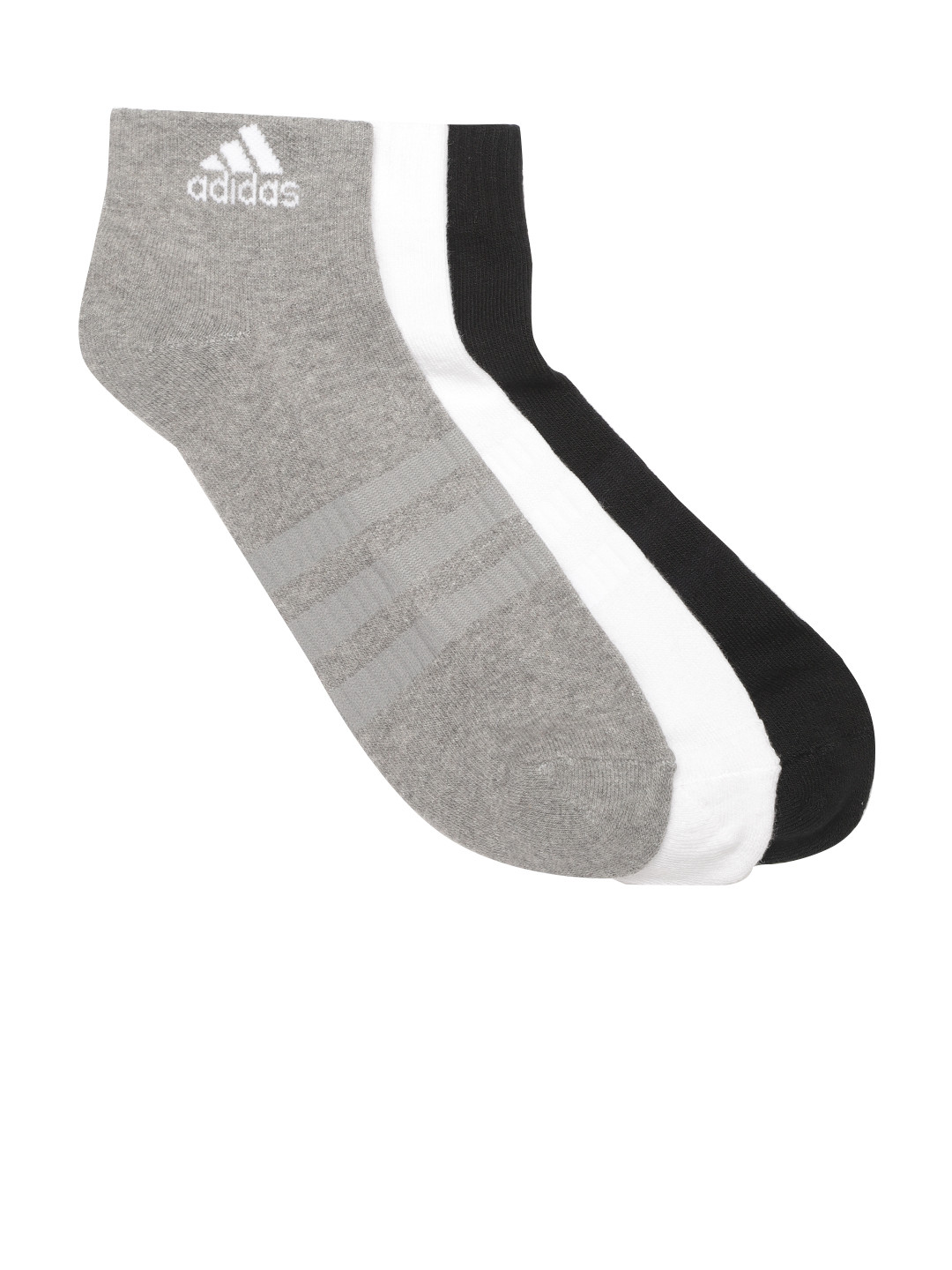 

ADIDAS Unisex Pack of 3 Solid Cush Ankle-Length Socks with Striped Detail, Grey melange