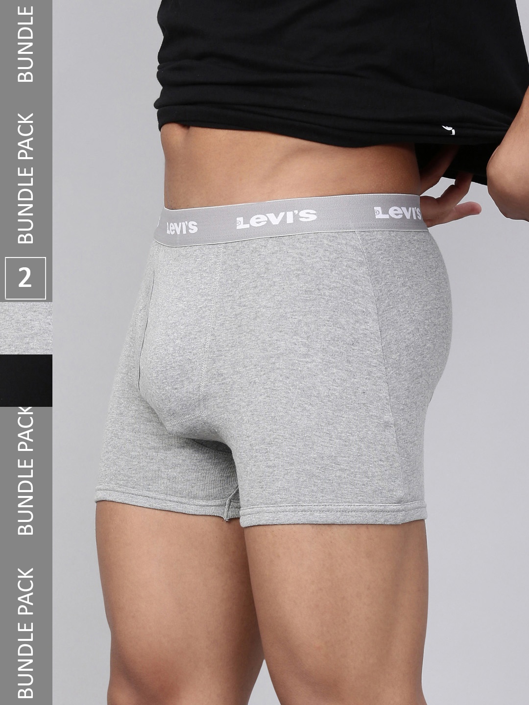 

Levis Men Pack of 2 Pure Cotton Long Length Trunk with Ultrasoft Waistband, Grey melange