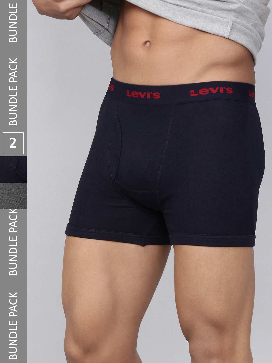 

Levis Men Pack of 2 Pure Cotton Long Length Trunk with Ultrasoft Waistband, Charcoal