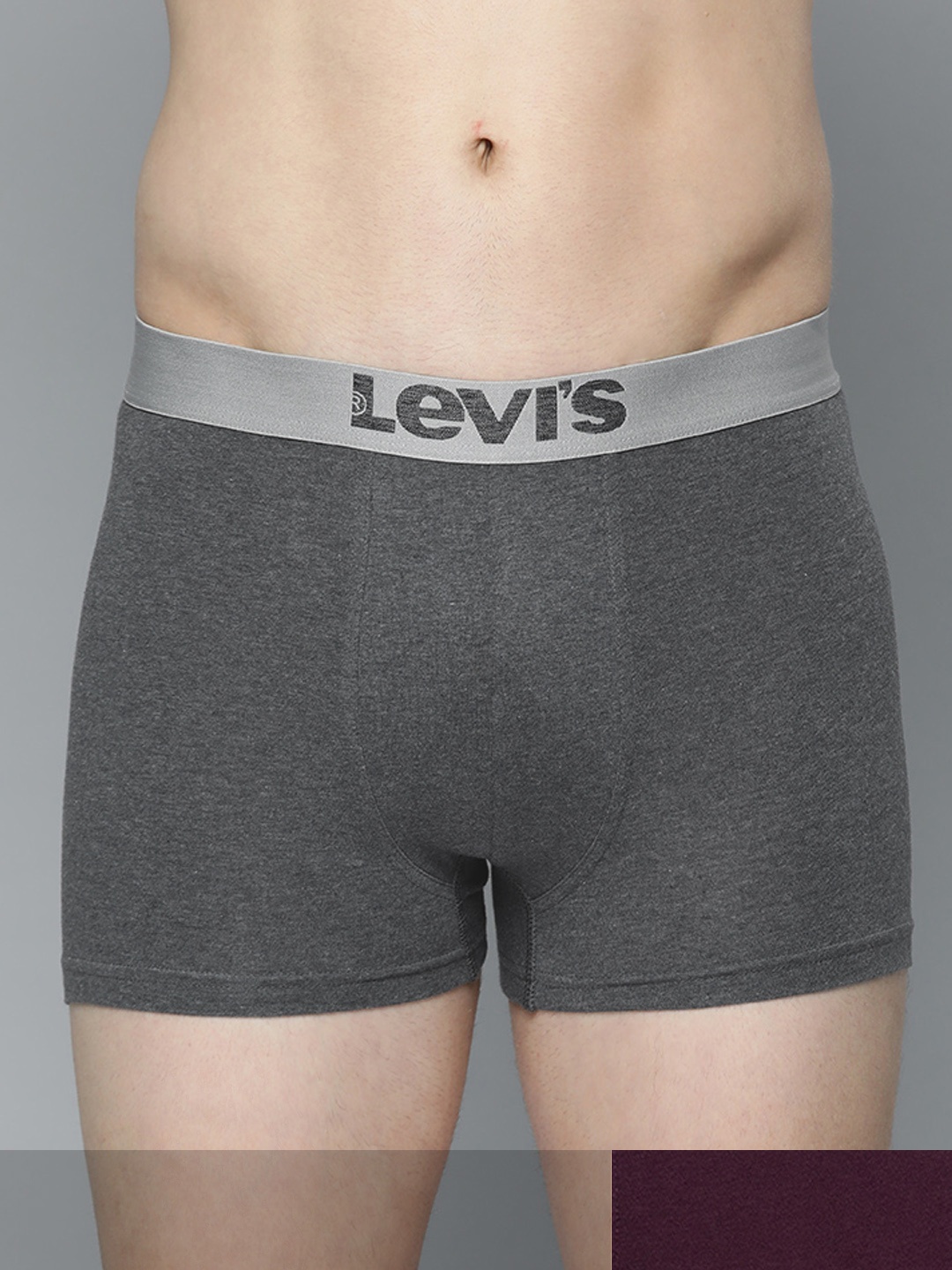 

Levis Men Pack of 2 Solid Charcoal & Burgundy Solid Trunks #018