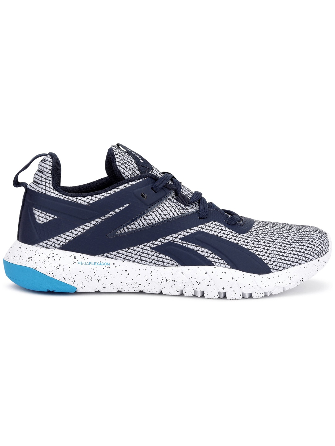 

Reebok Men White & Navy Blue Woven Design Mega Flexagon Trainers