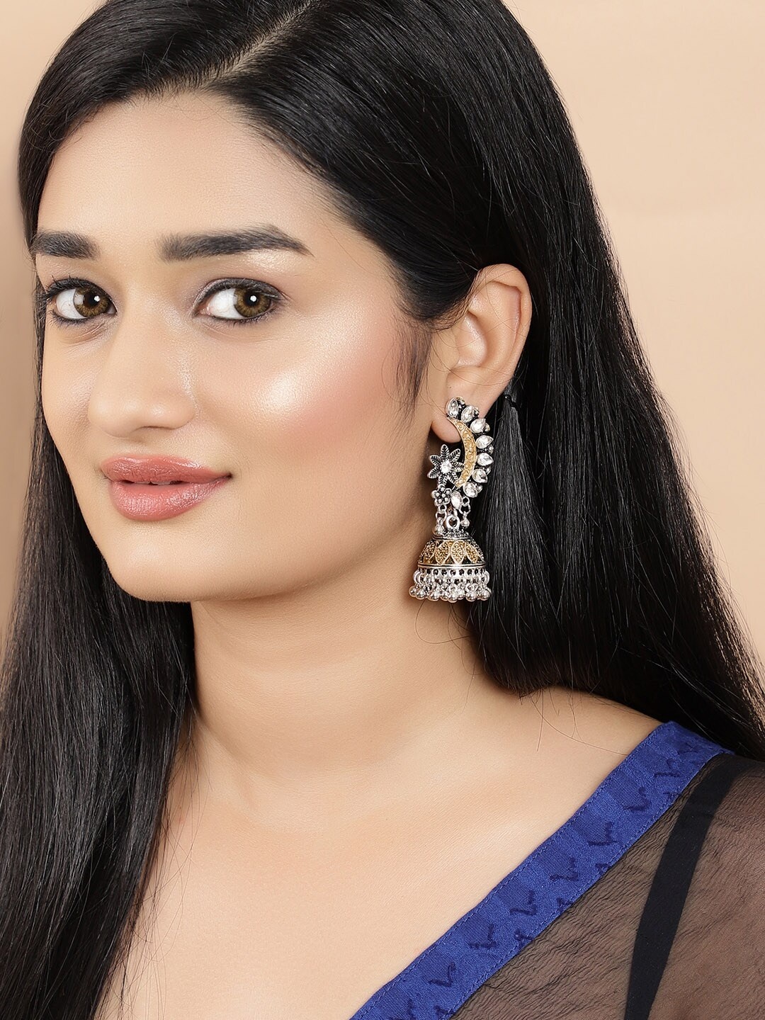 

Rubans Silver-Plated & Gold-Toned Paisley Shaped Jhumkas