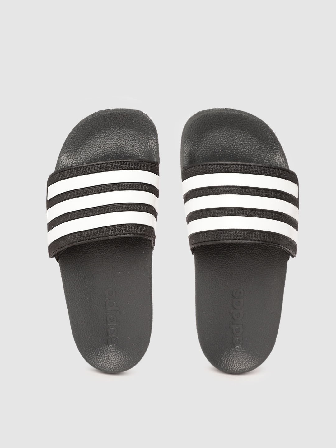 

ADIDAS Kids White & Black Adilette Shower ADJ K Striped Sliders