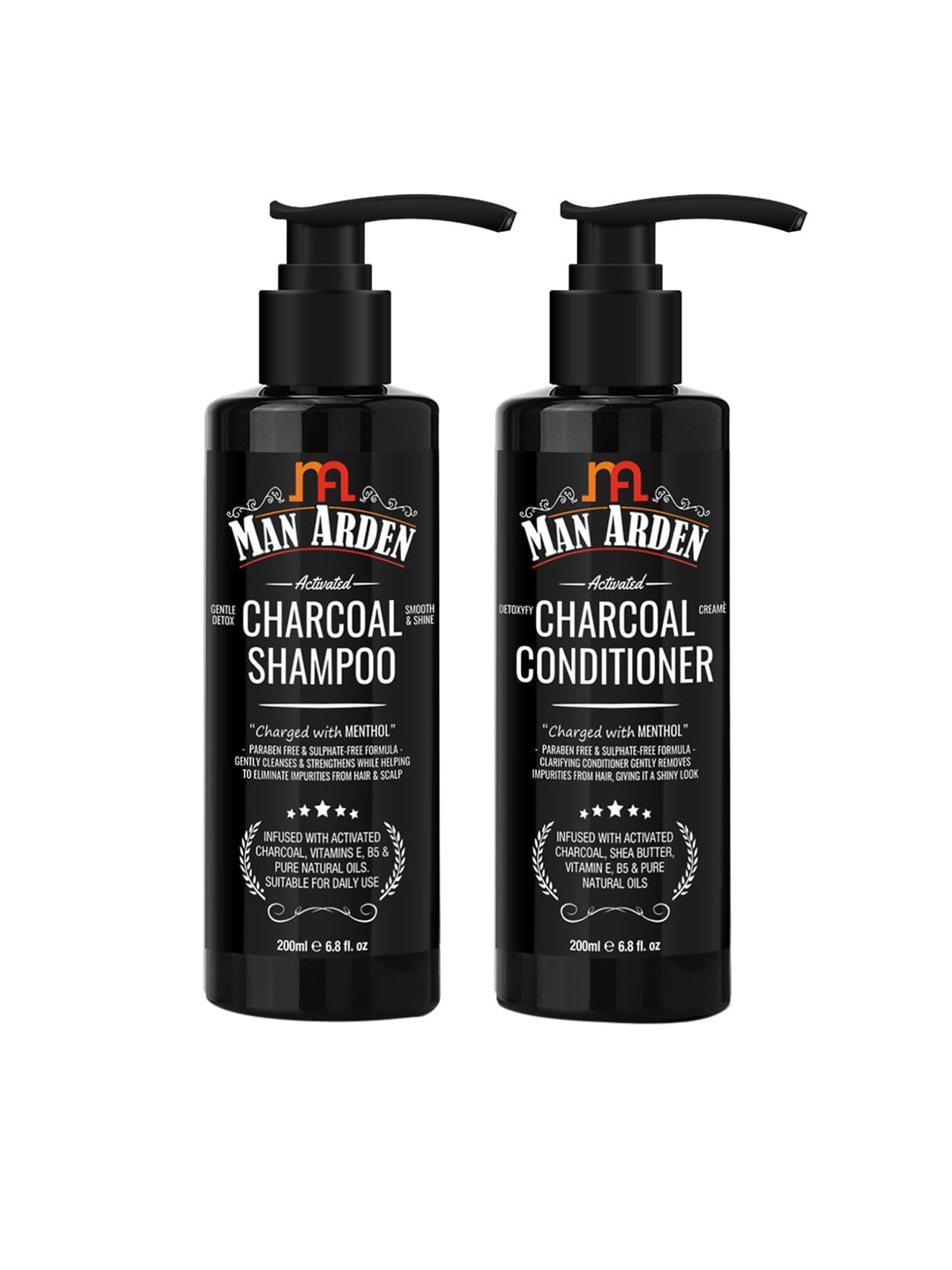 

Man Arden Men Set of 2 Activated Charcoal Shampoo + Conditioner 400 ml, Black