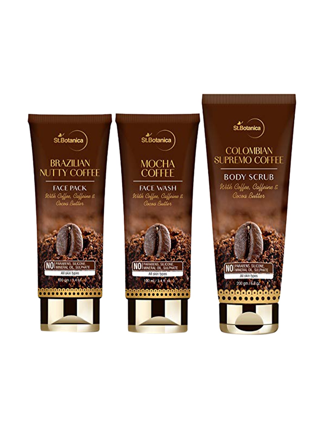 

St.Botanica Unisex Supremo Coffee Skin Care Combo Body Scrub + Face Wash + Face Pack, Brown