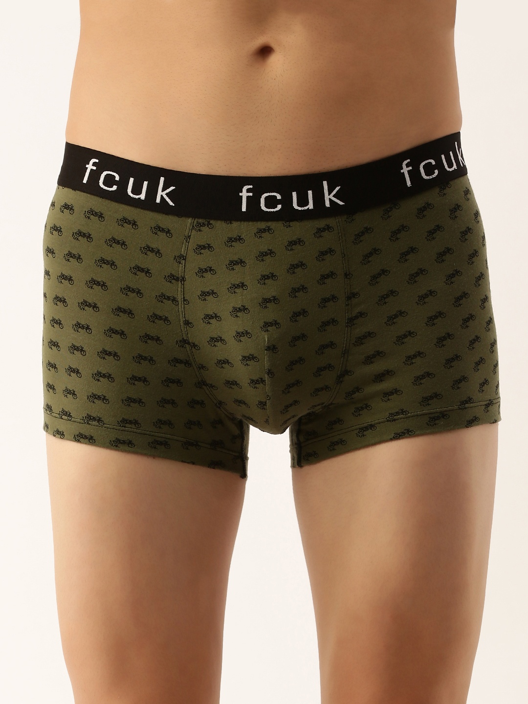 

FCUK Men Olive Green & Black Conversational Printed Trunks M2AAL