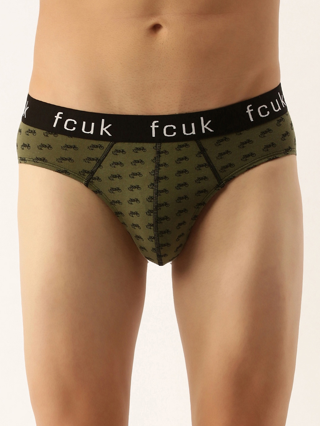 

FCUK Men Olive Green & Black Conversational Printed Basic Briefs M1AAL