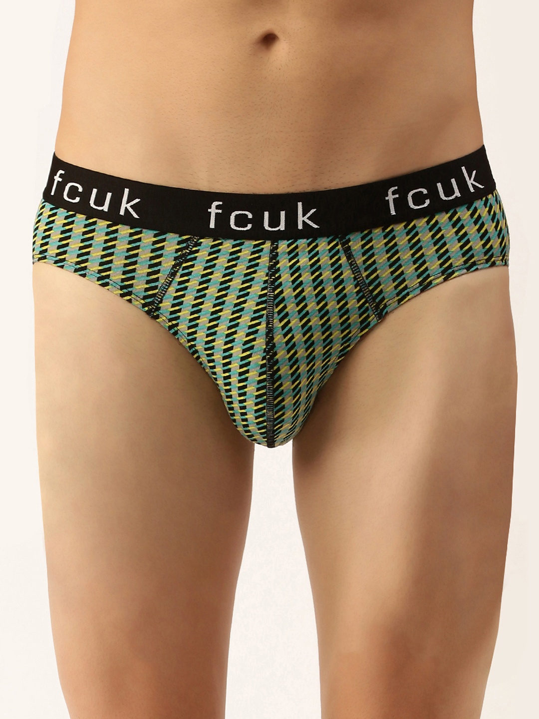

FCUK Men Green & Black Checked Basic Briefs M1AAM