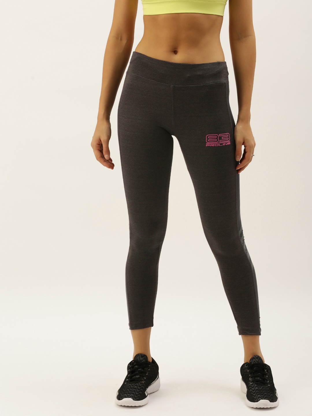 

Proline Active Women Charcoal Grey Solid Performance Fit Side Striped Cropped Tights