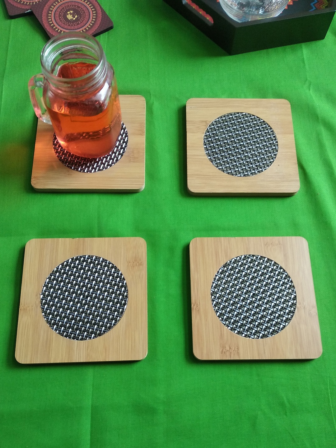 

CRAYTON Set of 4 Brown & Black Square Mesh Pattern Coasters