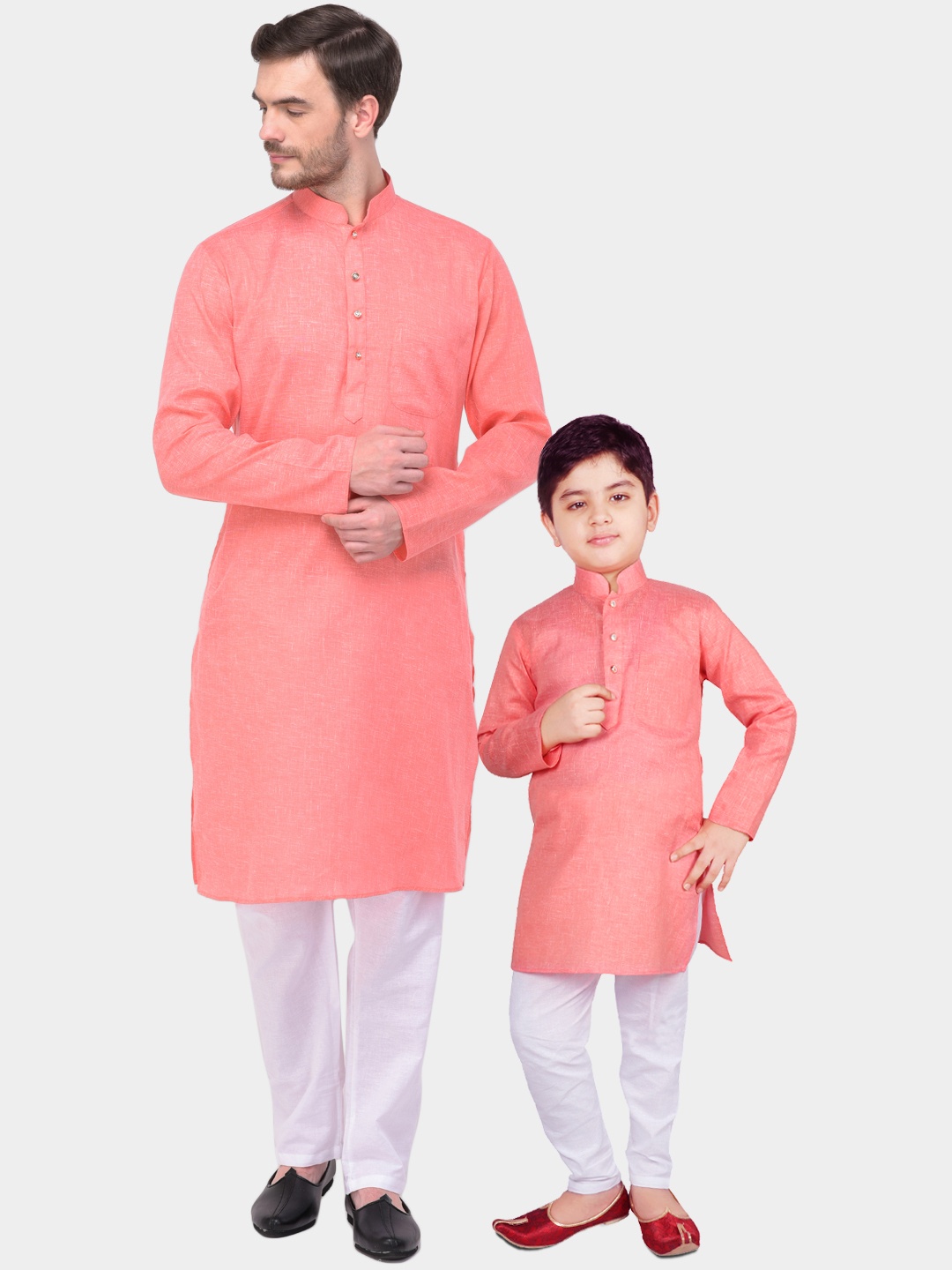 

SG YUVRAJ Boys Pink & White Self Design Kurta with Pyjamas