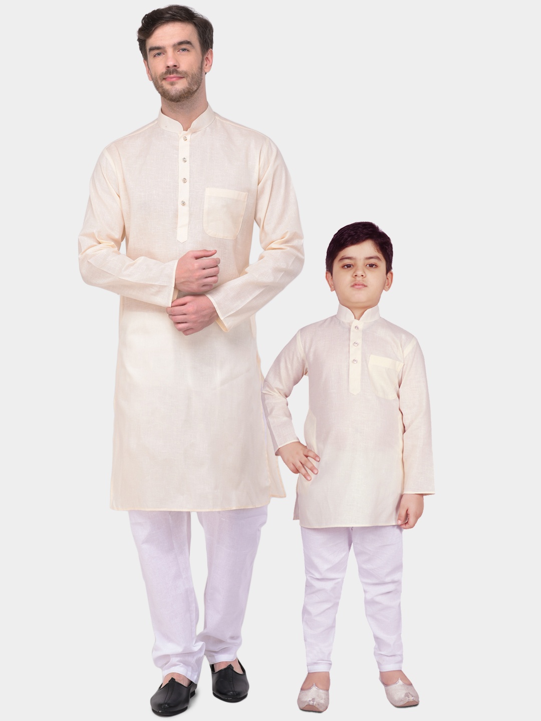 

SG YUVRAJ Boys Cream-Coloured Self Design Kurta with Pyjamas