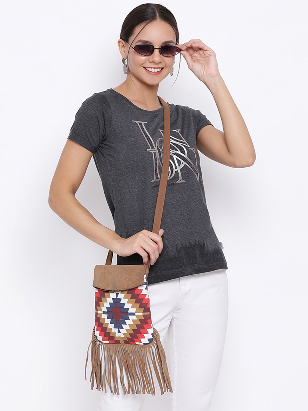 

Crimsoune Club Women Grey Printed Round Neck T-shirt