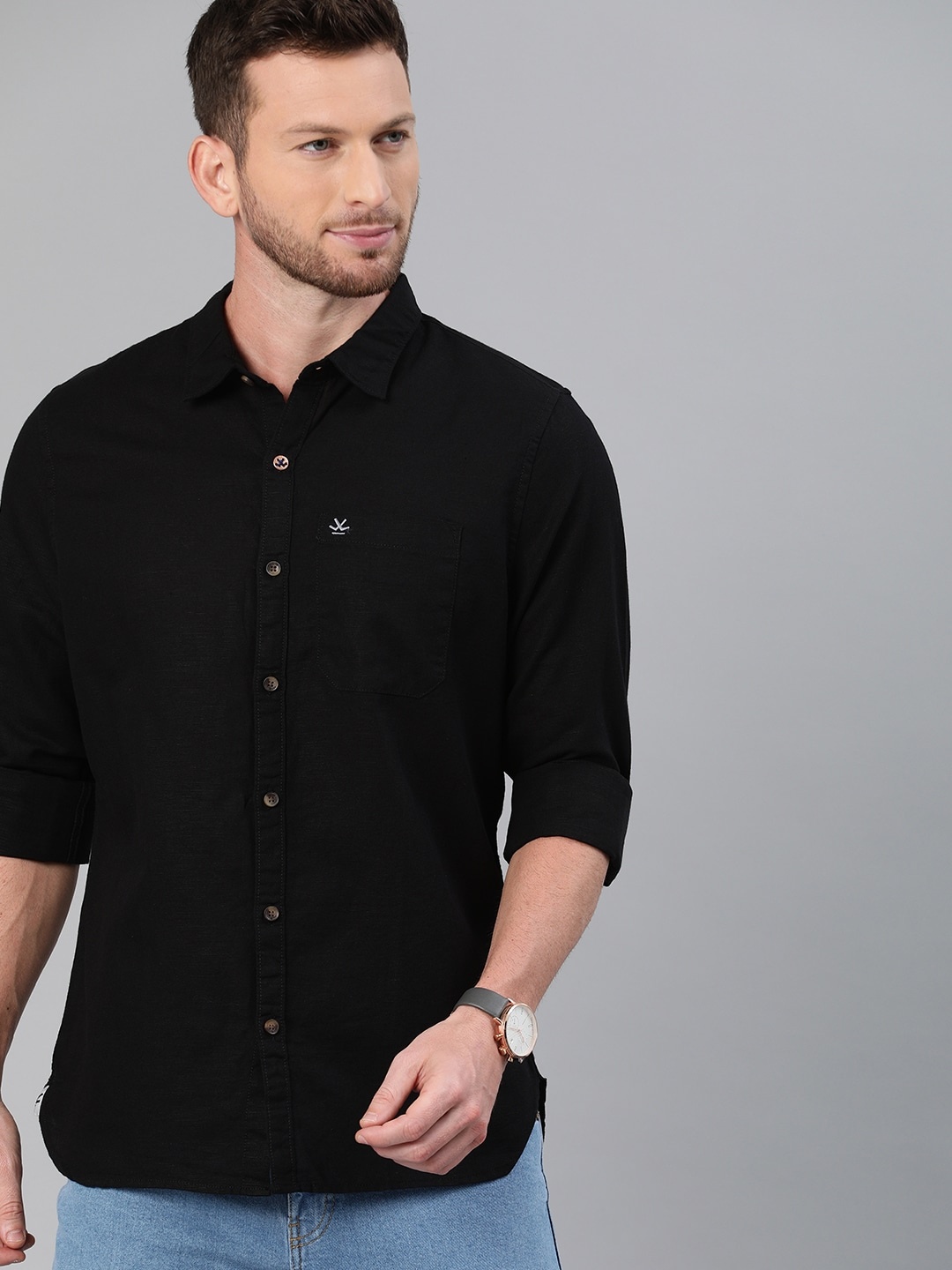 

WROGN Men Black Slim Fit Solid Casual Shirt