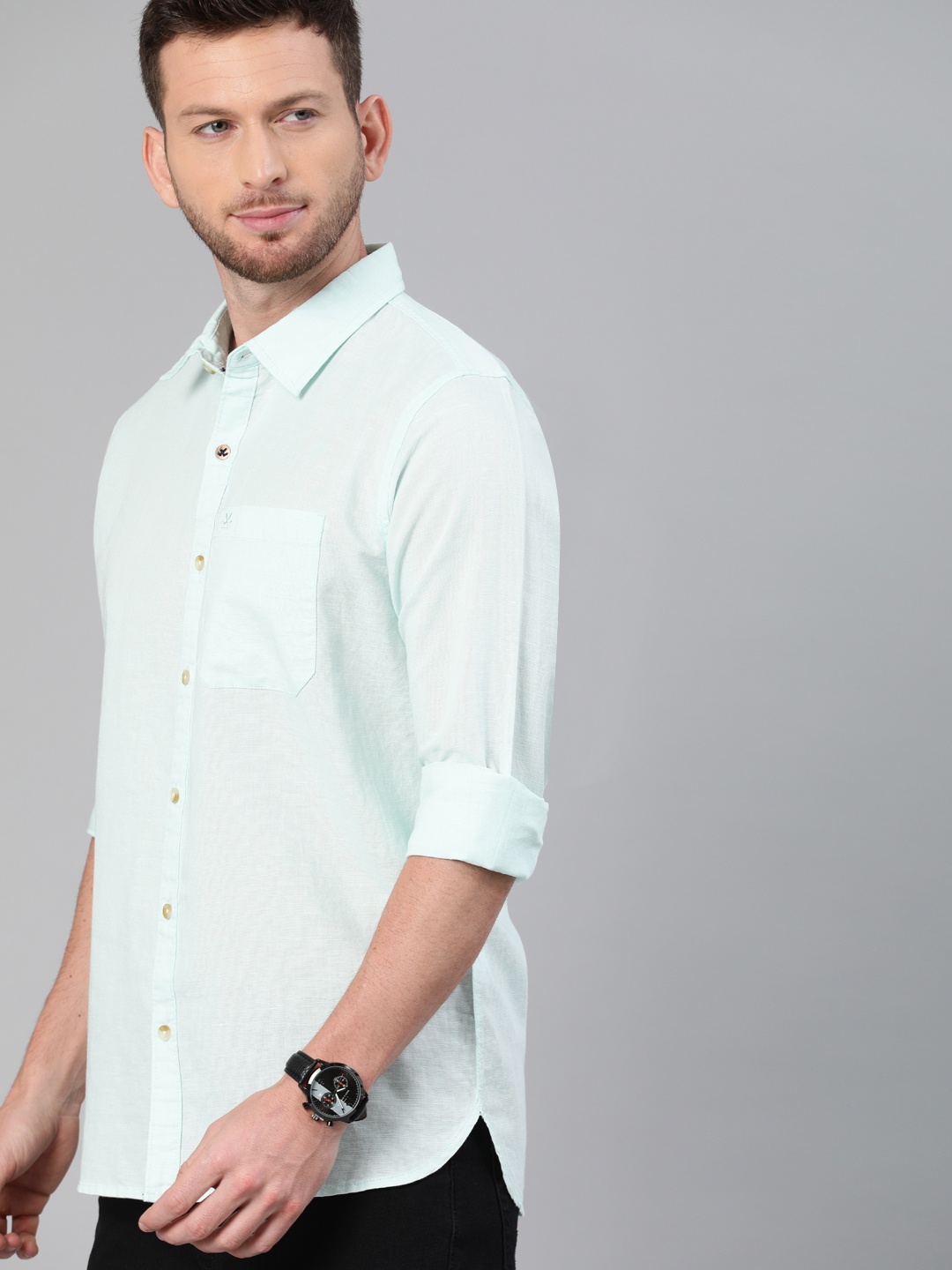 

WROGN Men Sea Green Slim Fit Solid Casual Shirt