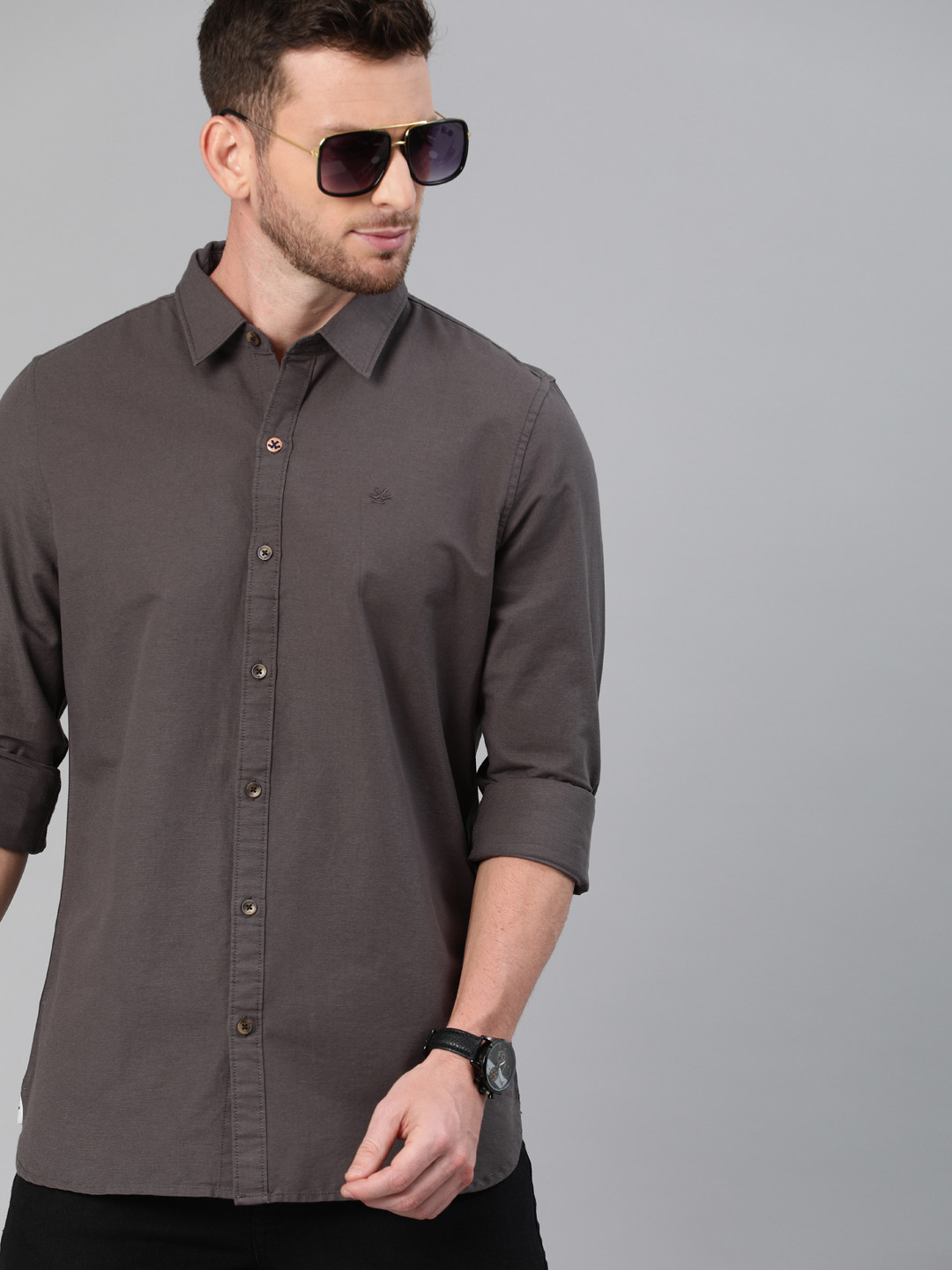 

WROGN Men Charcoal Grey Slim Fit Solid Casual Shirt