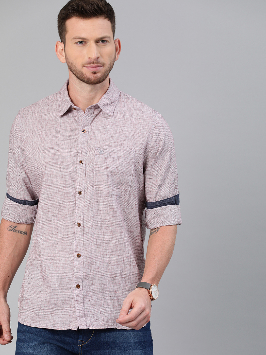 

WROGN Men Maroon Slim Fit Self Design Casual Shirt