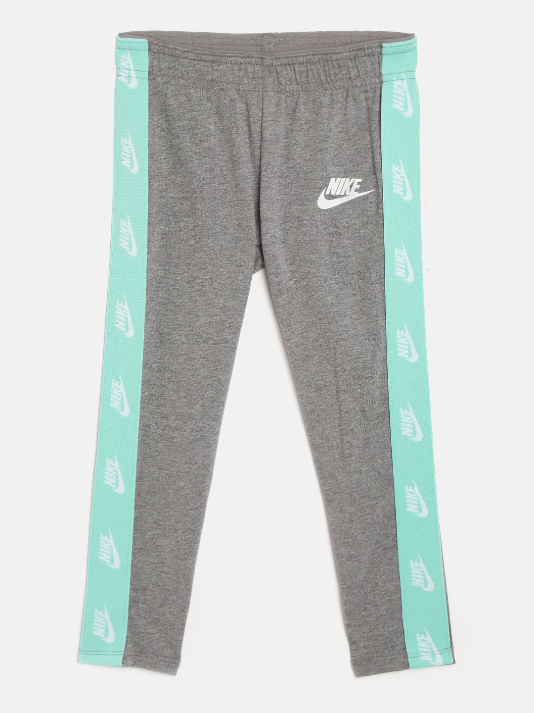 

Nike Girls Grey Melange & Sea Green NSW Futura Solid Tights with Side Branding Detail