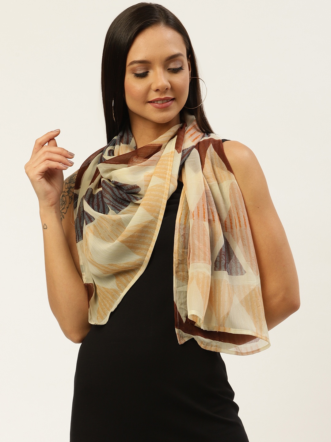 

WISSTLER Women Beige & Maroon Printed Stole