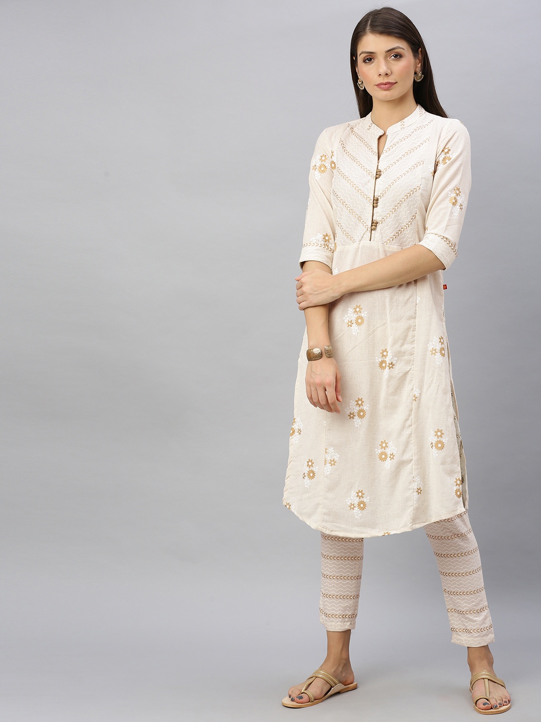 

Alena Women Off-White & Beige Printed Kurta with Trousers
