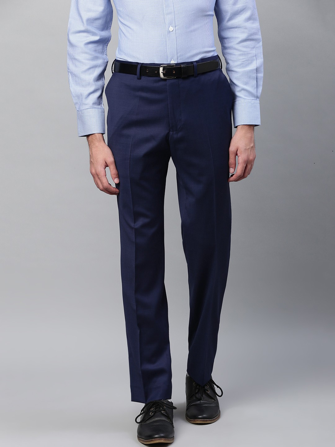 

Marks & Spencer Men Blue Solid Tailored Fit Formal Trousers