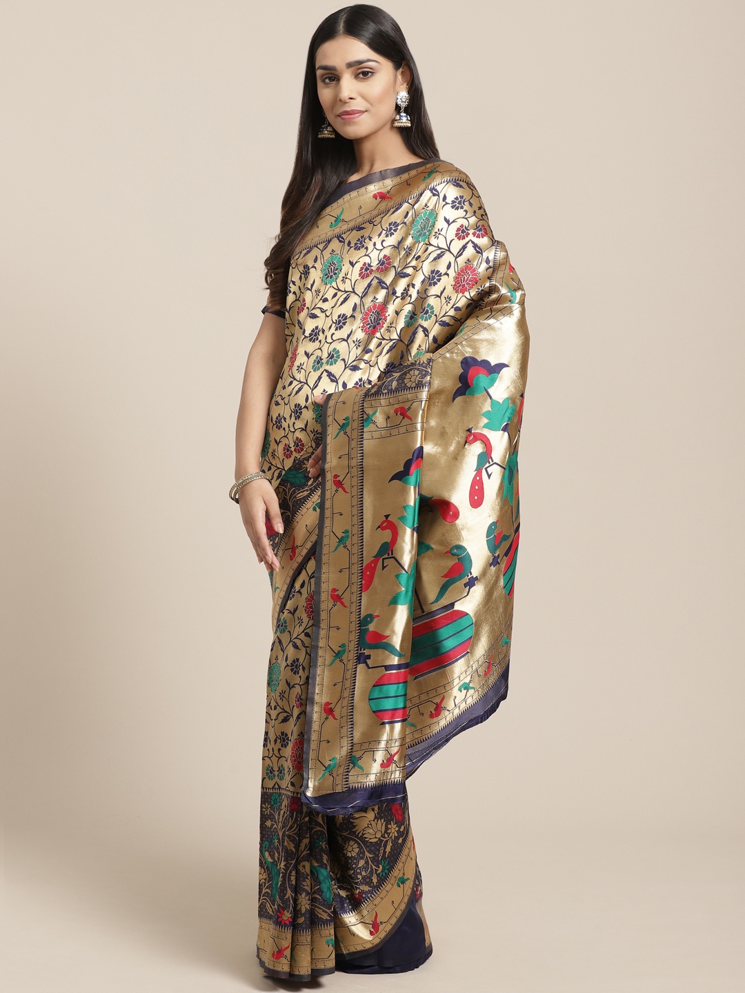 

Saree mall Navy Blue & Golden Woven Design Banarasi Saree