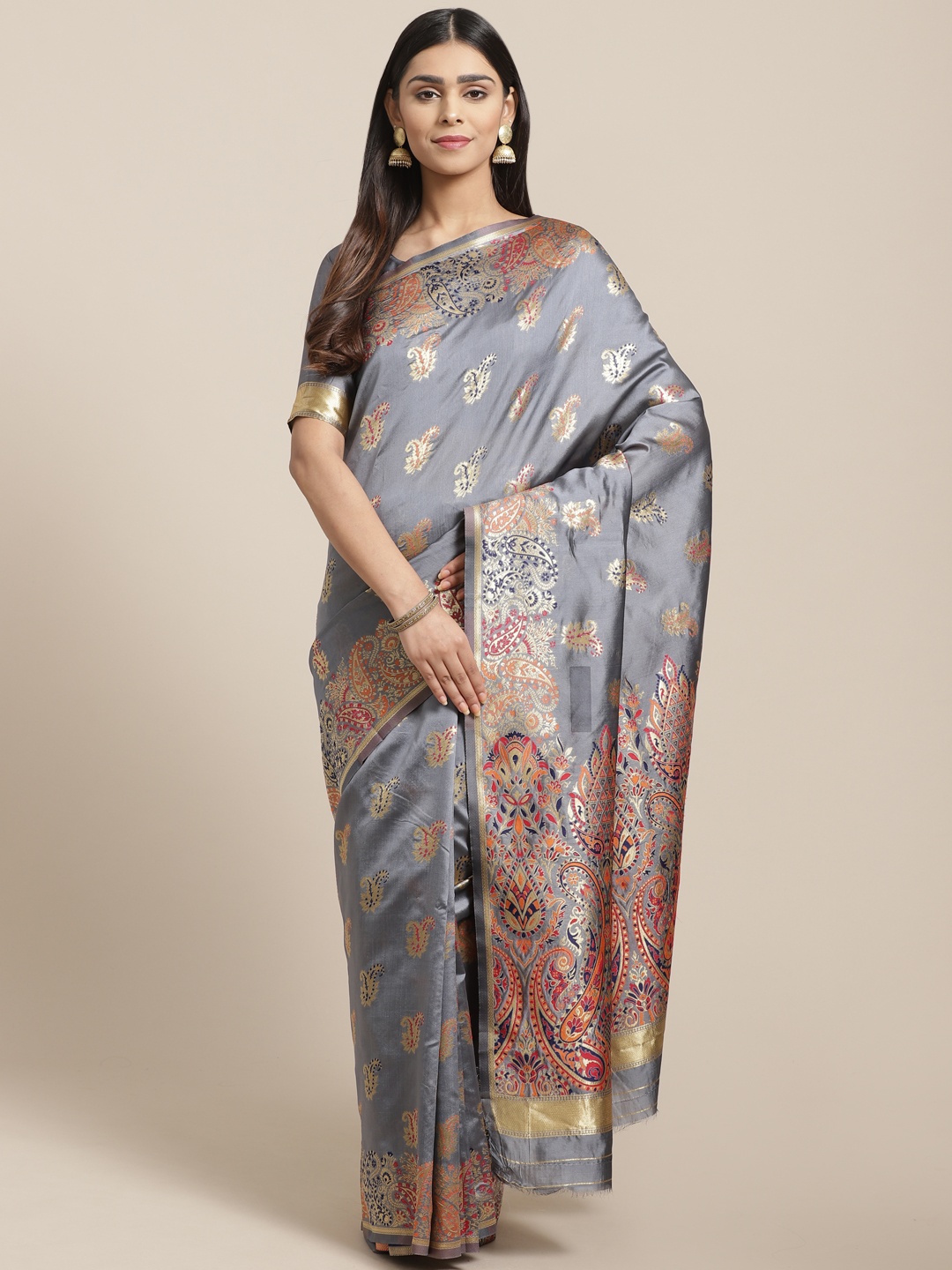 

Saree mall Grey & Golden Woven Design Banarasi Saree