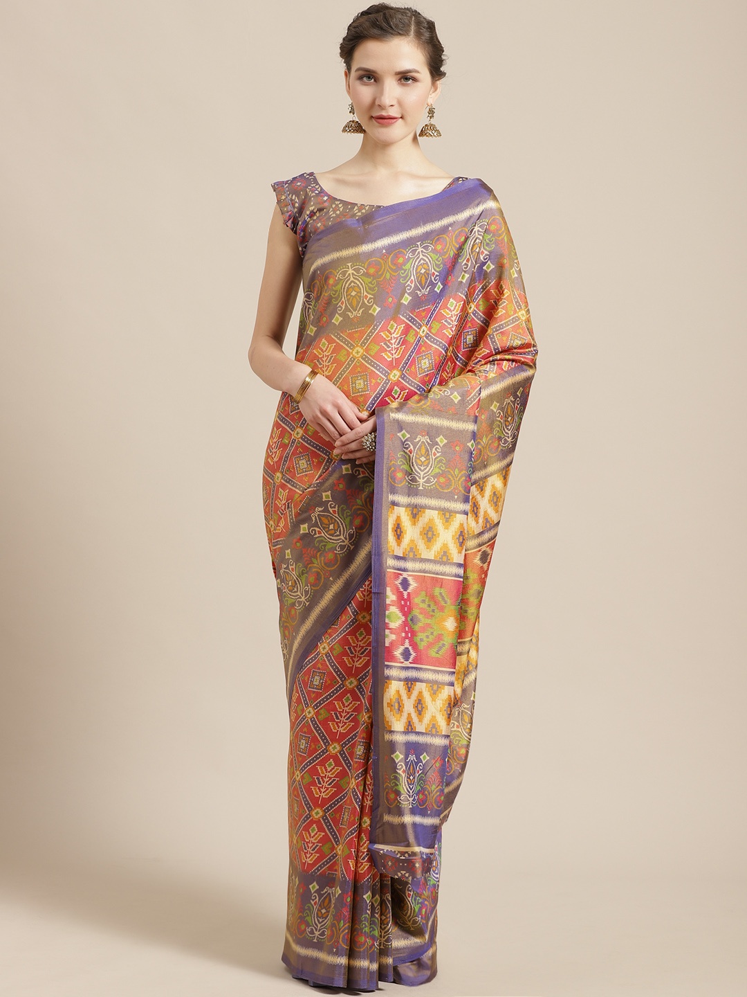 

Saree mall Red & Blue Ethnic Printed Ikat Saree