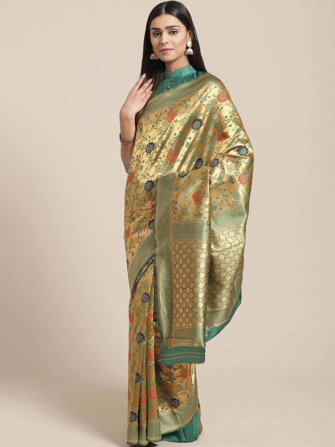 

Saree mall Green & Golden Woven Design Banarasi Saree