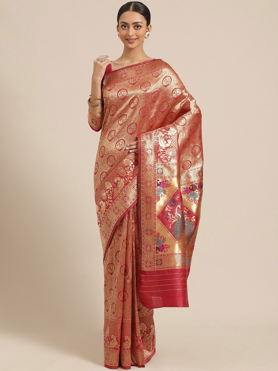 

Saree mall Red & Golden Woven Design Banarasi Saree