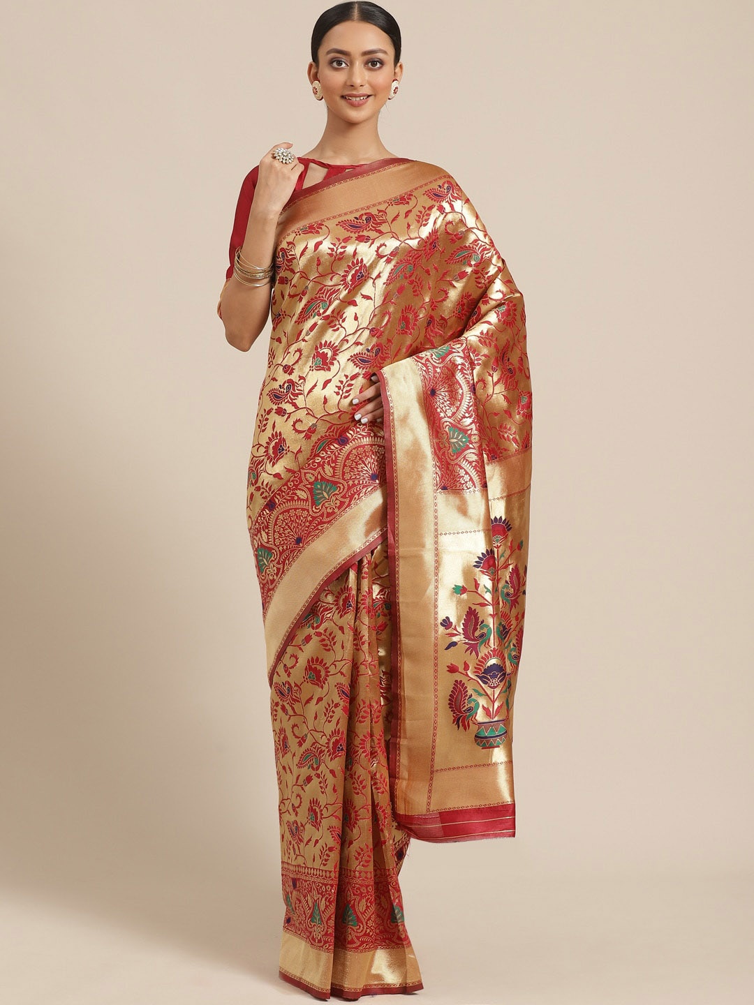 

Saree mall Red & Golden Woven Design Banarasi Saree