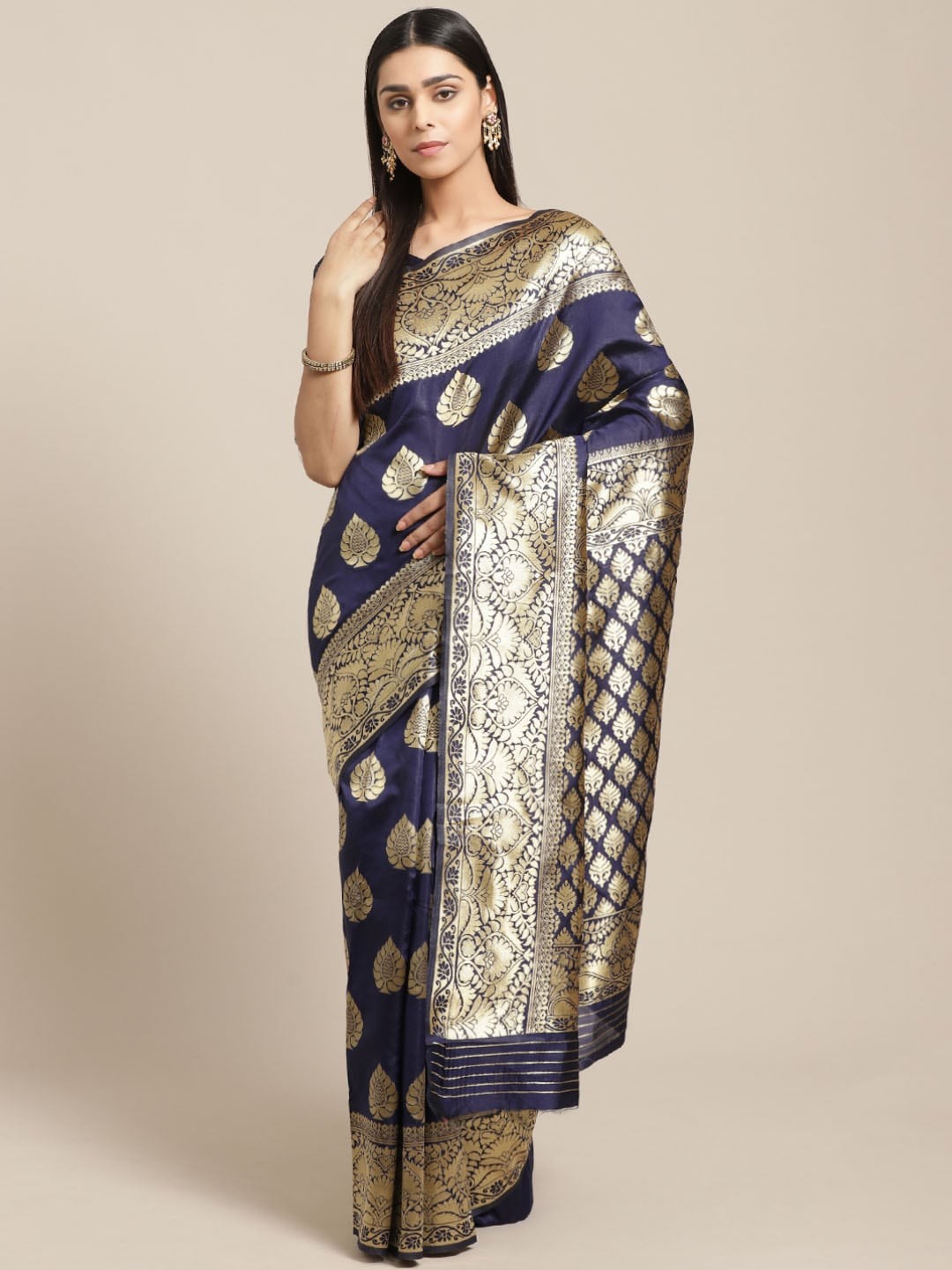 

Saree mall Navy Blue & Golden Woven Design Banarasi Saree